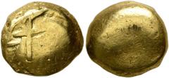 Celtic NORTHWEST GAUL. Senones. 2nd-early 1st century BC. Stater (Gold, 13 mm, 7.44 g), 'Gallo-Belgic Bullet' or 'globule à la croix' type. Cross at the center of a plain globule. Rev. Plain convex su