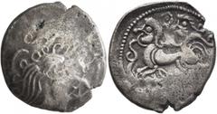 Celtic NORTHWEST GAUL. Veneti. Circa 60-50 BC. Stater (Billon, 23 mm, 6.14 g). Celticized male head with long curls to right. Rev. Celticized driver in chariot to left; below, boar to left; ornaments 