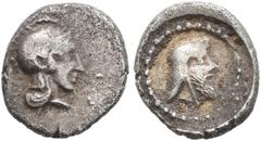 Greek DYNASTS OF LYCIA. Kherei, circa 440/30-410 BC. Hemiobol (Silver, 9 mm, 0.48 g, 12 h). Head of Athena to right, wearing crested Attic helmet. Rev. Bearded head of Kherei to left, wearing kyrbasia