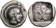 Greek DYNASTS OF LYCIA. Uncertain dynast, circa 440-400 BC. Stater (Silver, 21 mm, 8.33 g, 10 h), uncertain mint. Head of Athena to right, wearing crested Attic helmet decorated with three olive leave