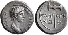 Roman Provincial LYDIA. Thyateira. Nero, as Caesar, 50-54. Hemiassarion (Orichalcum, 17 mm, 3.54 g, 1 h). NЄΡΩN KΛAY[ΔIOC] KAICAP ΓЄP Bare-headed and draped bust of Nero to right. Rev. ΘYAT-ЄIPH/NΩ-N 