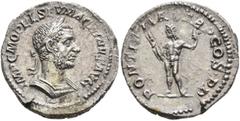 Roman Imperial Macrinus, 217-218. Denarius (Silver, 19 mm, 2.90 g, 11 h), Rome, summer 217-early 218. IMP C M OPEL SEV MACRINVS AVG Laureate and cuirassed bust of Macrinus with short beard to right. R