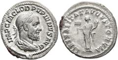 Roman Imperial Pupienus, 238. Denarius (Silver, 20 mm, 2.90 g, 7 h), Rome, circa April-June 238. IMP C M CLOD PVPIENVS AVG Laureate, draped and cuirassed bust of Pupienus to right, seen from behind. R