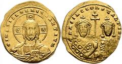 Byzantine Basil II Bulgaroktonos, with Constantine VIII, 976-1025. Histamenon (Gold, 23 mm, 4.40 g, 6 h), Constantinopolis, circa 1005-1025. +IҺS XIS RЄX RЄςNANTIҺm Nimbate bust of Christ facing, wear