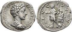 Roman Imperial Commodus, as Caesar, 166-177. Denarius (Silver, 19 mm, 3.20 g, 12 h), Rome, 175-176. COMMODO CAES AVG FIL GERM SARM Bare-headed and cuirassed bust of Commodus to right, seen from behind