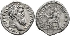 Roman Imperial Pertinax, 193. Denarius (Silver, 18 mm, 3.47 g, 6 h), Rome. IMP CAES P HELV PERTIN AVG Laureate head of Pertinax to right. Rev. OPI DIVIN•TR P COS II Ops seated left, holding two grain 