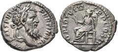 Roman Imperial Pertinax, 193. Denarius (Silver, 18 mm, 3.25 g, 6 h), Rome. IMP CAES P HELV PERTIN AVG Laureate head of Pertinax to right. Rev. OPI DIVIN•TR P COS II Ops seated left, holding two grain 