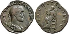 Roman Imperial Gordian I, 238. Sestertius (Orichalcum, 29 mm, 17.40 g, 12 h), Rome, March-April 238. IMP CAES M ANT GORDIANVS AFR AVG Laureate, draped and cuirassed bust of Gordian I to right, seen fr