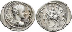 Roman Imperial Gordian III, 238-244. Antoninianus (Silver, 25 mm, 4.43 g, 1 h), Antiochia, 239-240. IMP CAES M ANT GORDIANVS AVG Radiate, draped and cuirassed bust of Gordian III to right, seen from b