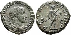 Roman Imperial Gordian III, 238-244. As (Copper, 23 mm, 10.21 g, 12 h), Rome, 241-242. IMP GORDIANVS PIVS FEL AVG Laureate, draped and cuirassed bust of Gordian III to right, seen from behind. Rev. P 