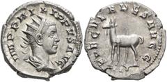 Roman Imperial Philip II, 247-249. Antoninianus (Silver, 22 mm, 3.67 g, 11 h), Rome, 248. IMP PHILIPPVS AVG Radiate, draped and cuirassed bust of Philip II to right, seen from behind. Rev. SAECVLARES 