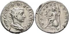 Roman Imperial Trebonianus Gallus, 251-253. Antoninianus (Silver, 21 mm, 4.26 g, 7 h), Rome, 251. IMP CAE C VIB TREB GALLVS AVG Radiate, draped and cuirassed bust of Trebonianus Gallus to right, seen 