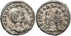 Roman Imperial Salonina, Augusta, 254-268. Antoninianus (Billon, 20 mm, 4.92 g, 11 h), Samosata, 256-258. CORN SALONINA AVG Diademed and draped bust of Salonina set to right on crescent. Rev. CONCORDI