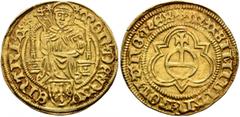 Low Countries LOW COUNTRIES. Deventer. Florin d'or (Gold, 22 mm, 3.20 g, 10 h), in the name of Maximilian I, no date (1498). MON DE DAVENTRIA St. Lebuin, nimbate, sitting facing, holding baner in his 