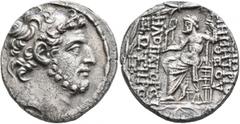 Greek SELEUKID KINGS OF SYRIA. Demetrios III Eukairos, 97/6-88/7 BC. Tetradrachm (Silver, 28 mm, 13.89 g, 12 h), Antiochia on the Orontes, perhaps 88/7. Diademed head of Demetrios III to right. Rev. [