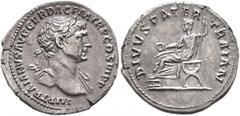 Roman Imperial Trajan, 98-117. Denarius (Silver, 19 mm, 3.19 g, 6 h), Rome, 112-113. IMP TRAIANVS AVG GER DAC P M TR P COS VI P P Laureate head of Trajan to right, with slight drapery on his left shou
