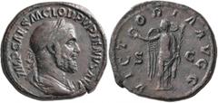 Roman Imperial Pupienus, 238. Sestertius (Orichalcum, 32 mm, 22.54 g, 12 h), Rome, circa April-June 238. IMP CAES M CLOD PVPIENVS AVG Laureate, draped and cuirassed bust of Pupienus to right, seen fro