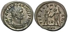 Roman Imperial Coins Carinus. A.D. 282-283. Æ antoninianus (21 mm, 3.44 g, 5 h). Tripolis. IMP C M AVR CARINVS P F AVG, radiate and cuirassed bust of Carinus right / VIRTVS AVGG, emperor standing righ