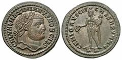 Roman Imperial Coins Galerius. As Caesar, A.D. 293-305. Æ follis (28 mm, 10.63 g, 6 h). Cyzicus, A.D. 297-299. GAL VAL MAXIMIANVS NOB CAES, laureate head of Galerius right / GENIO AVGG ET CAESARVM NN,