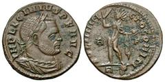 Roman Imperial Coins Licinius I. A.D. 308-324. Æ follis (20 mm, 3.64 g, 6 h). Rome, A.D. 314. IMP LICINIVS P F AVG, laureate, draped and cuirassed bust of Licinius I right / SOLI INVI-CTO COMITI, Sol 