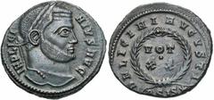 Roman Imperial Coins Licinius I. A.D. 308-324. Æ follis (19 mm, 3.26 g, 7 h). Siscia, A.D. 320/1. IMP LICI-NIVS AVG, laureate head of Licinius I right / D N LICINI AVGVSTI, VOT/XX in two lines within 