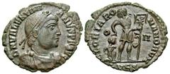 Roman Imperial Coins Valentinian I. A.D. 364-375. Æ (19 mm, 2.43 g, 1 h). Lugdunum, A.D. 367-375. D N VALENTINI-ANVS P F AVG, diademed, draped and cuirassed bust of Valentinian I right / GLORIA RO-MAN