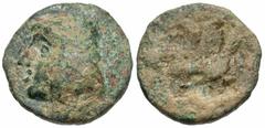 Eastern Greek Coins Parthian Kingdom. Artabanos I (Arsakes II). 211-185 B.C. Æ dichalkon (17 mm, 3.81 g, 12 h). Rhagai-Arsakeia(?), ca. 209 B.C. Head of Arsakes II left, wearing bashlyk / Eagle standi