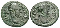 Roman Provincial Coins Lydia, Germe. Titus, with Domitian, as Caesar. A.D. 79-81. Æ (17 mm, 3.00 g, 11 h). AYTO KAI CEBAC, laureate head of Titus right, bearded / AYTO KAI CEBAC, laureate head of Domi