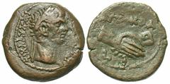 Roman Provincial Coins Egypt, Alexandria. Claudius. A.D. 41-54. Æ diobol (19 mm, 4.54 g, 12 h). RY 10 (A.D. 49/50). Laureate head of Claudius right / Clasped hands; in exergue, date (L I). Köln 93-4; 