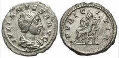 Roman Imperial Coins Julia Maesa. Augusta, A.D. 218-224/5. AR denarius (19 mm, 3.30 g, 12 h). Rome, under Elagabalus, A.D. 220-222. IVLIA MAESA AVG, draped bust of Julia Maesa right / PVDIC-ITIA, Pudi