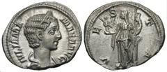 Roman Imperial Coins Julia Mamaea. Augusta, A.D. 222-235. AR denarius (19 mm, 2.78 g, 1 h). Rome, under Severus Alexander, A.D. 226. IVLIA MA-MAEA AVG, diademed and draped bust of Julia Mamaea right /