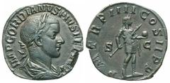 Roman Imperial Coins Gordian III. A.D. 238-244. Æ sestertius (29 mm, 17.26 g, 12 h). Rome, A.D. 241. IMP GORDIANVS PIVS FEL AVG, laureate, draped and cuirassed bust of Gordian III right / P M TR P III