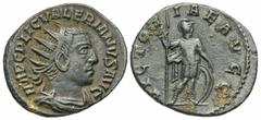 Roman Imperial Coins Valerian I. A.D. 253-260. AR antoninianus (21 mm, 3.82 g, 1 h). Antioch, A.D. 254/5. IMP C P LIC VALERIANVS AVG, radiate and draped bust of Valerian I right / VICTOR-IAE AVGG, Sol