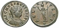 Roman Imperial Coins Tacitus. A.D. 275-276. Æ antonininanus (21 mm, 3.62 g, 12 h). Ticinum, A.D. 275. IMP C M CL TACITVS AVG, radiate, draped and cuirassed bust of Tacitus right / FELICIT TEMP, Felici