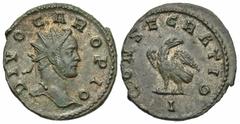Roman Imperial Coins Divus Carus. Died A.D. 283. Æ antoninianus (20 mm, 4.12 g, 6 h). Lugdunum, under Carinus, A.D. 284. DIVO CARO PIO, radiate head of Carus right / CONSECRATIO, eagle standing left, 