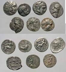 Group Lots [Greek & Non-Classical]. Lot of seven AR drachms. Includes: Macedonian Kingdom. Alexander III (2, one of which is fourrée) // Seleukid Kindom. Antiochos III // Seleukid Kingdom. Demetrios I