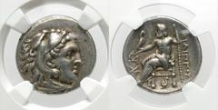 Greek Coins Macedonian Kingdom. Philip III Arrhidaios. 323-317 B.C. AR drachm (18 mm, 12 h). Abydos. Head of Herakles right, wearing lion's skin headdress / ΦΙΛΙΠΠΟΥ, Zeus seated left, holding eagle a