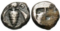 Greek Coins Ionia, Ephesos. Ca. 500-420 B.C. AR diobol (8 mm, 1.05 g). Bee with curved wings and coiled tendrils / Quadripartite incuse square. Karwiese series VI, 2A; SNG Kayhan 124. Toned, light dep