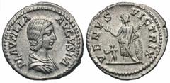 Roman Imperial Coins Plautilla. Augusta, A.D. 202-205. AR denarius (19 mm, 3.32 g, 6 h). Rome, under Septimius Severus jointly with Caracalla, A.D. 204. PLAVTILLA AVGVSTA, draped bust of Plautilla rig