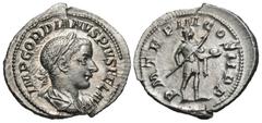 Roman Imperial Coins Gordian III. A.D. 238-244. AR denarius (21 mm, 3.06 g, 6 h). Rome, A.D. 240. IMP GORDIANVS PIVS FEL AVG, laureate, draped and cuirassed bust of Gordian III right / P M TR P III CO