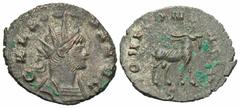 Roman Imperial Coins Gallienus. A.D. 253-268. Æ antoninianus (20 mm, 2.70 g, 10 h). Rome, A.D. 267/8. GALLIENVS AVG, radiate and cuirassed bust of Gallienus right / IOVI CONS AVG, goat standing right;