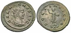 Roman Imperial Coins Gallienus. A.D. 253-268. Æ antoninianus (22 mm, 3.80 g, 6 h). Antioch. GALLIENVS AVG, radiate and cuirassed bust of Gallienus right / SOLI INVICTO, Sold standing facing, head left