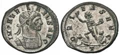 Roman Imperial Coins Aurelian. A.D. 270-275. Æ antoninianus (23 mm, 4.52 g, 6 h). Rome, Spring, A.D. 274. IMP AVRELIANVS AVG, radiate and cuirassed bust of Aurelian right / ORI-ENS AVG, Sol standing l