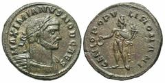 Roman Imperial Coins Galerius. As Caesar, A.D. 293-305. Æ follis (26 mm, 8.93 g, 6 h). London, ca. A.D. 300. MAXIMIANVS NOB CAES, laureate and cuirassed bust of Galerius right / GENIO POPV-LI ROMANI, 