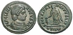 Roman Imperial Coins Helena. Augusta, A.D. 324-328/30. Æ follis (19 mm, 2.93 g, 12 h). Siscia, A.D. 328/9. FL HELENA AVGVSTA, diademed and draped bust of Helena right / SECVRITAS REIPVBLICE, Securitas