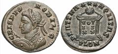 Roman Imperial Coins Crispus. Caesar, A.D. 317-326. Æ follis (19 mm, 2.92 g, 7 h). London, A.D. 322/3. CRISPVS NOBIL C, laureate and cuirassed bust of Crispus left, holding spear and shield / BEAT TRA