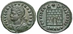 Roman Imperial Coins Crispus. Caesar, A.D. 317-326. Æ follis (20 mm, 3.03 g, 6 h). Cyzicus, A.D. 325/6. FL IVL CRISPVS NOB CAES, laureate, draped and cuirassed bust of Crispus left / PROVIDEN-TIAE CAE