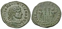 Roman Imperial Coins Constantius II. As Caesar, A.D. 324-337. Æ follis (18 mm, 2.29 g, 6 h). Arelate, A.D. 332. FL VAL CONSTANTIVS NOB C, laureate, draped and cuirassed bust of Constantius II right / 
