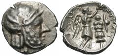 Greek Coins Seleukid Kingdom. Antiochos I Soter. 281-261 B.C. AR drachm (18 mm, 4.27 g, 12 h). Uncertain mint in Drangiana, perhapsAlexandria-Prophthasia, coregency issue. Head of hero (Alexander or S