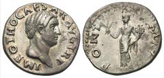 Roman Imperial Coins Otho. A.D. 69. AR denarius (19 mm, 3.41 g, 6 h). Rome, A.D. 9 March-mid April. IMP OTHO CAESAR AVG TR P, bare head of Otho right / PONT MAX, Ceres standing left, holding two grain